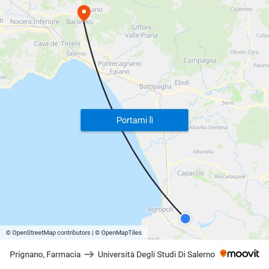 Prignano, Farmacia to Università Degli Studi Di Salerno map