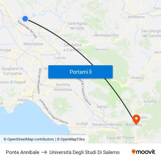 Ponte Annibale to Università Degli Studi Di Salerno map