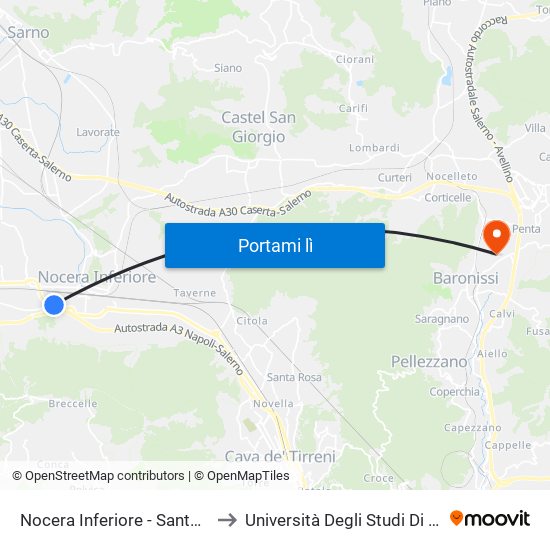 Nocera Inferiore - Santa Chiara to Università Degli Studi Di Salerno map