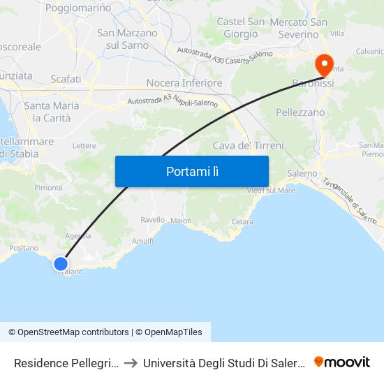 Residence Pellegrini to Università Degli Studi Di Salerno map