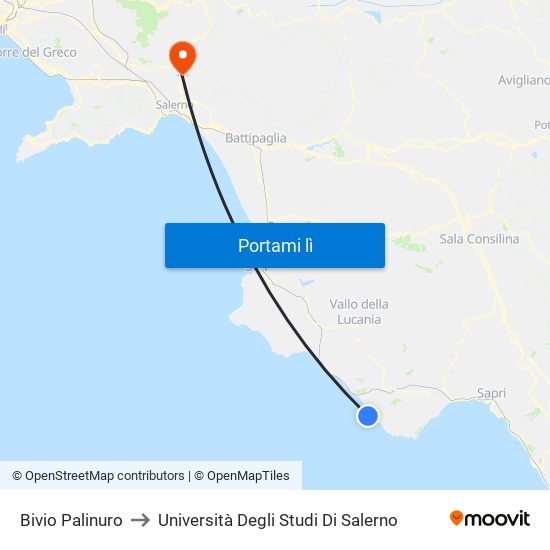 Bivio Palinuro to Università Degli Studi Di Salerno map