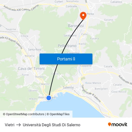 Vietri to Università Degli Studi Di Salerno map