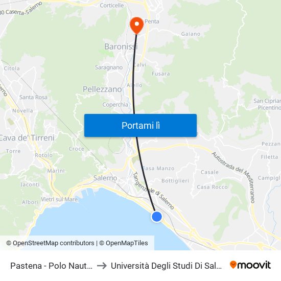 Pastena  - Polo Nautico to Università Degli Studi Di Salerno map