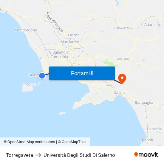 Torregaveta to Università Degli Studi Di Salerno map