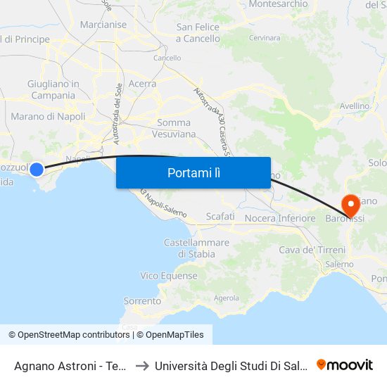 Agnano Astroni - Terme to Università Degli Studi Di Salerno map