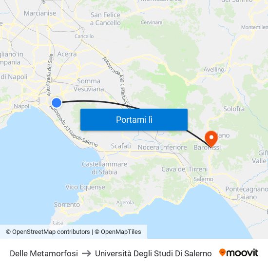 Delle Metamorfosi to Università Degli Studi Di Salerno map