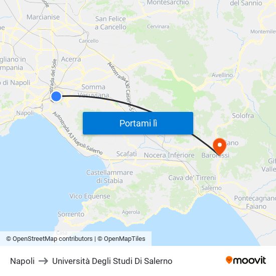 Napoli to Università Degli Studi Di Salerno map