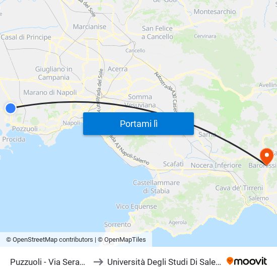 Puzzuoli - Via Serao, 1 to Università Degli Studi Di Salerno map