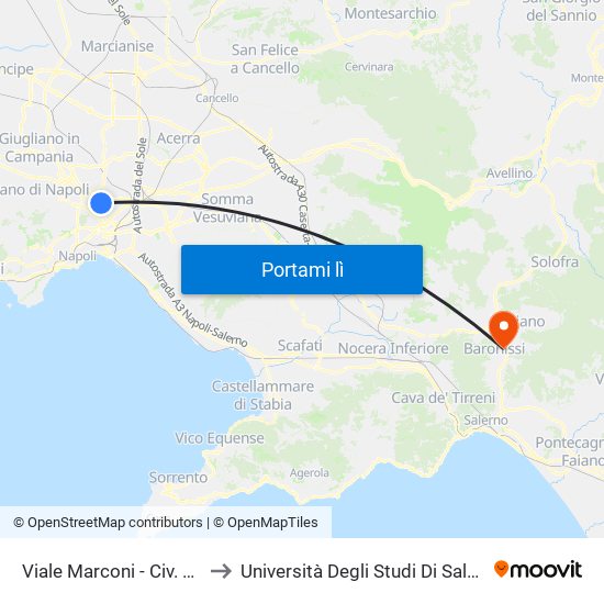 Viale Marconi - Civ. 247 to Università Degli Studi Di Salerno map