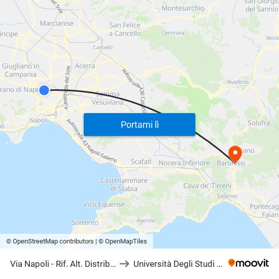 Via Napoli - Rif. Alt. Distributore Esso to Università Degli Studi Di Salerno map