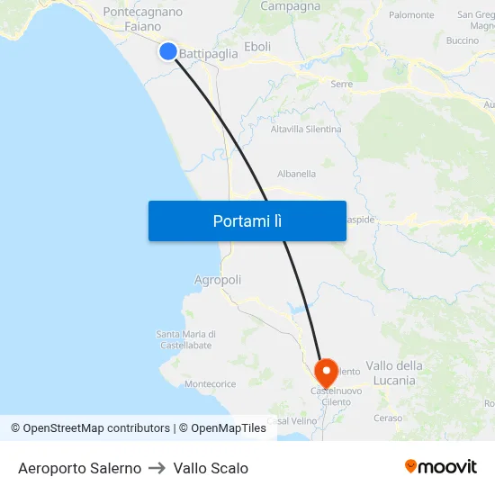 Aeroporto Salerno to Vallo Scalo map