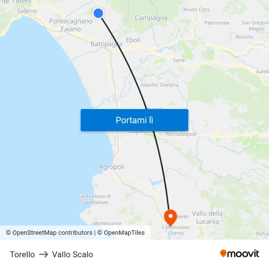 Torello to Vallo Scalo map