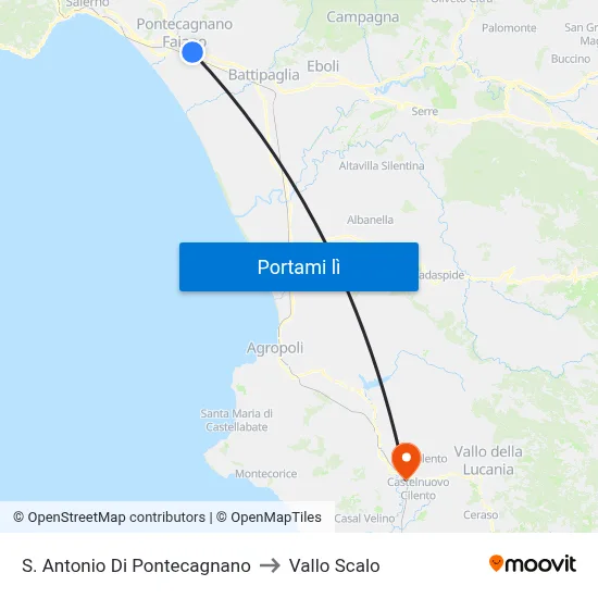 S. Antonio Di Pontecagnano to Vallo Scalo map