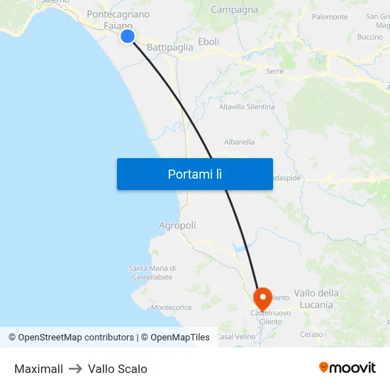 Maximall to Vallo Scalo map