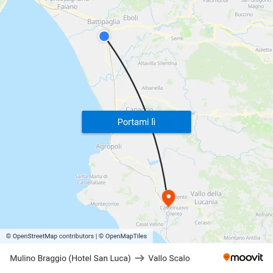 Mulino Braggio (Hotel San Luca) to Vallo Scalo map