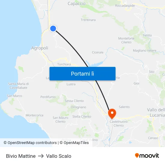 Bivio Mattine to Vallo Scalo map