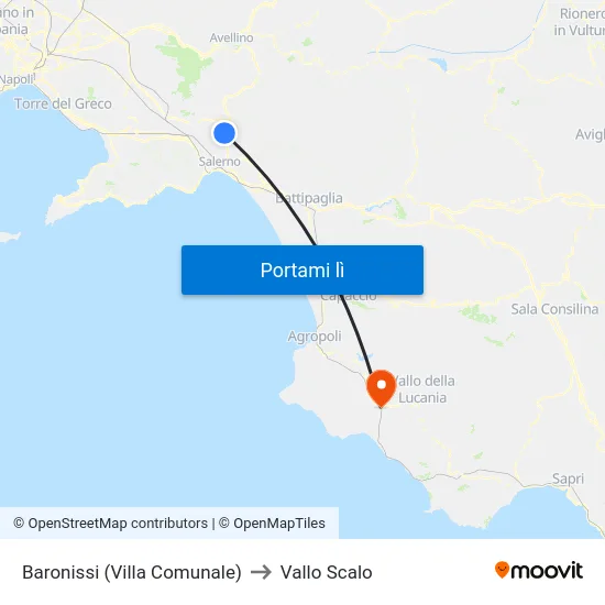 Baronissi (Villa Comunale) to Vallo Scalo map