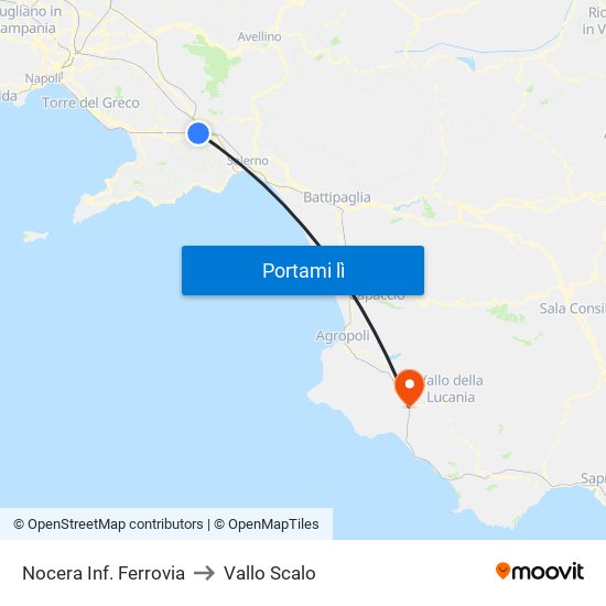 Nocera Inf. Ferrovia to Vallo Scalo map