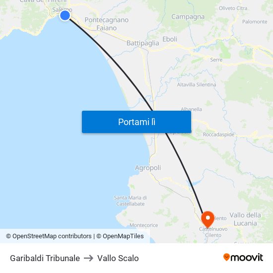 Garibaldi Tribunale to Vallo Scalo map