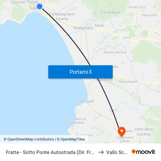 Fratte - Sotto Ponte Autostrada (Dir. Fratte) to Vallo Scalo map