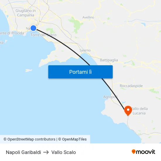Napoli Garibaldi to Vallo Scalo map