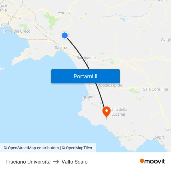 Fisciano Università to Vallo Scalo map