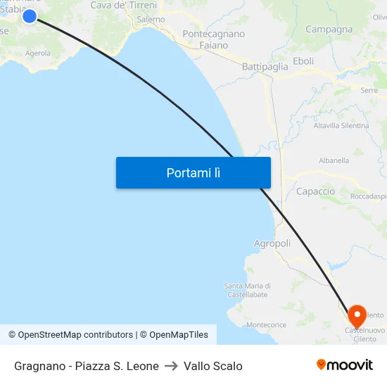 Gragnano - Piazza S. Leone to Vallo Scalo map