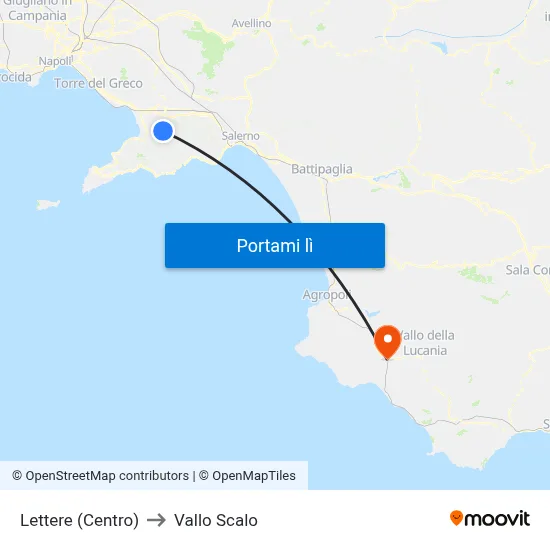 Lettere (Centro) to Vallo Scalo map