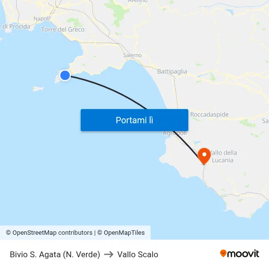 Bivio S. Agata (N. Verde) to Vallo Scalo map