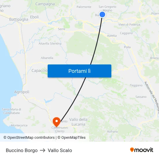 Buccino Borgo to Vallo Scalo map