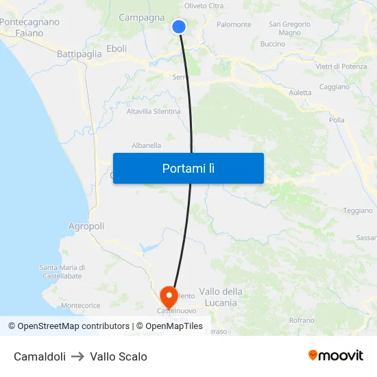 Camaldoli to Vallo Scalo map