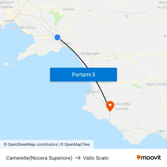 Camerelle(Nocera Superiore) to Vallo Scalo map