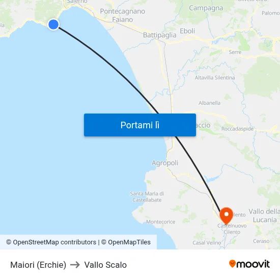 Maiori (Erchie) to Vallo Scalo map