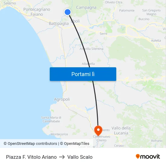 Piazza F. Vitolo Ariano to Vallo Scalo map