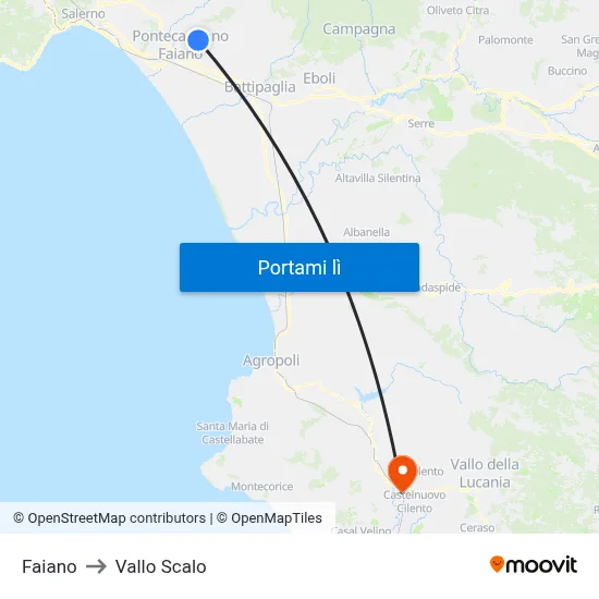 Faiano to Vallo Scalo map