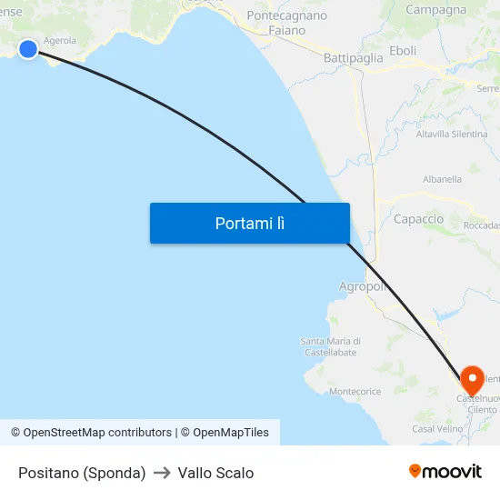 Positano (Sponda) to Vallo Scalo map