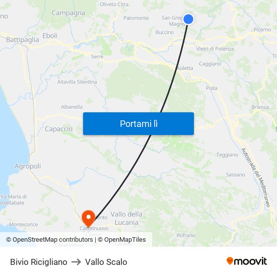 Bivio Ricigliano to Vallo Scalo map