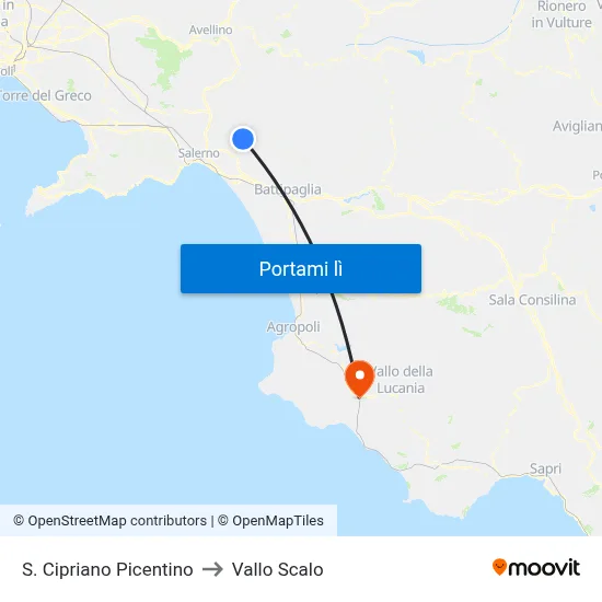 S. Cipriano Picentino to Vallo Scalo map