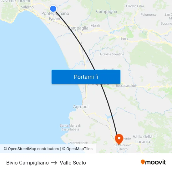 Bivio Campigliano to Vallo Scalo map