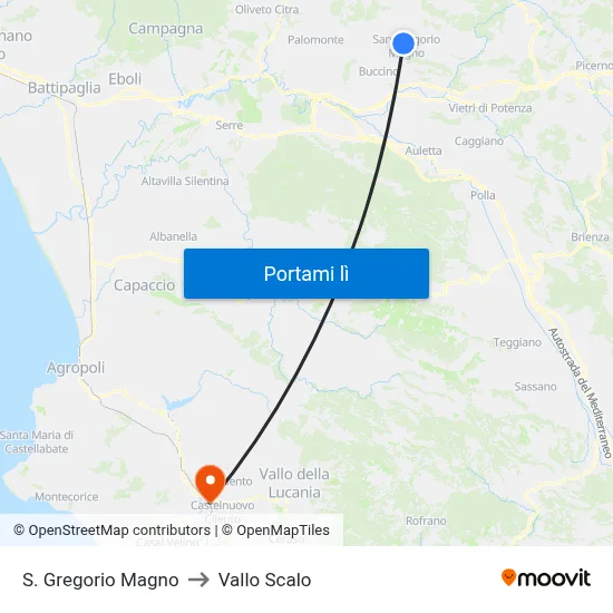 S. Gregorio Magno to Vallo Scalo map