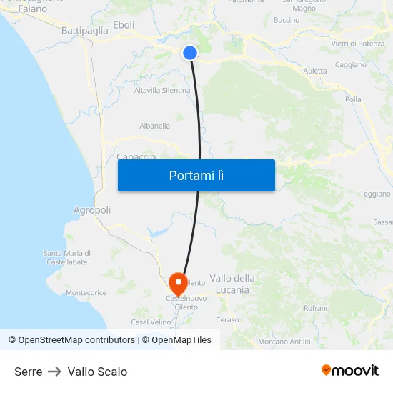 Serre to Vallo Scalo map