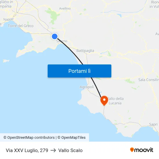 Via XXV Luglio, 279 to Vallo Scalo map