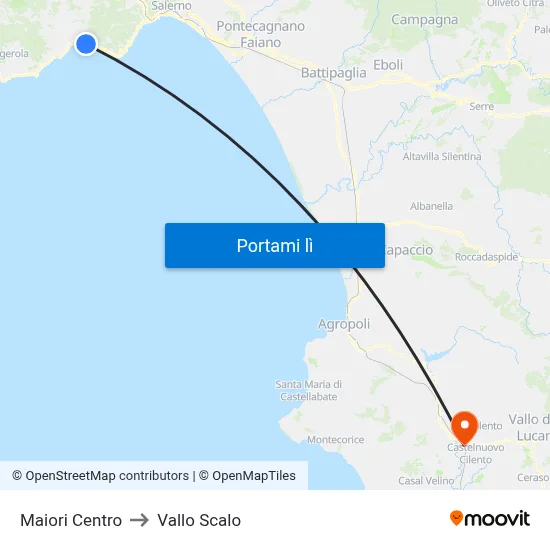 Maiori Centro to Vallo Scalo map