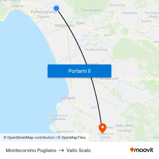 Montecorvino Pugliano to Vallo Scalo map