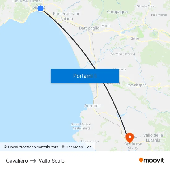 Cavaliero to Vallo Scalo map