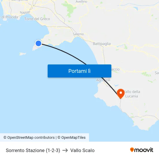 Sorrento Stazione (1-2-3) to Vallo Scalo map