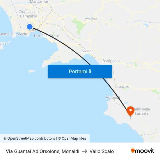 Via Guantai Ad Orsolone, Monaldi to Vallo Scalo map