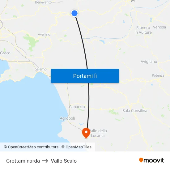 Grottaminarda to Vallo Scalo map