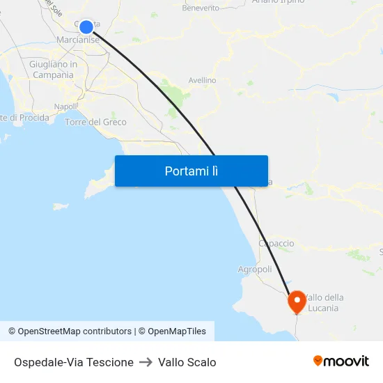 Ospedale-Via Tescione to Vallo Scalo map