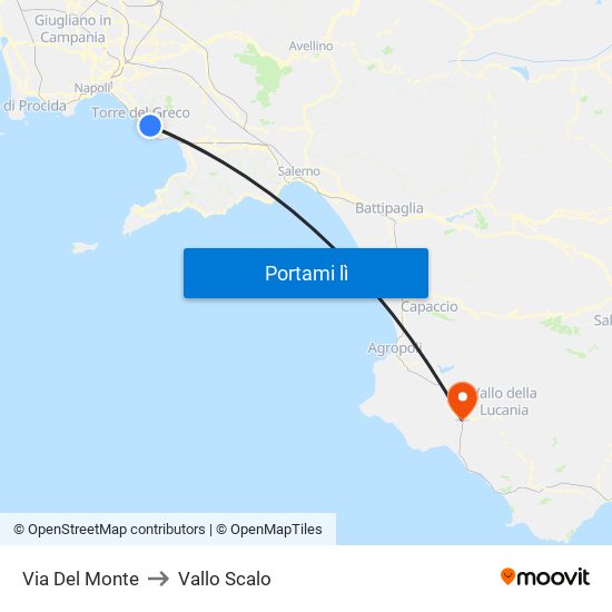Via Del Monte to Vallo Scalo map